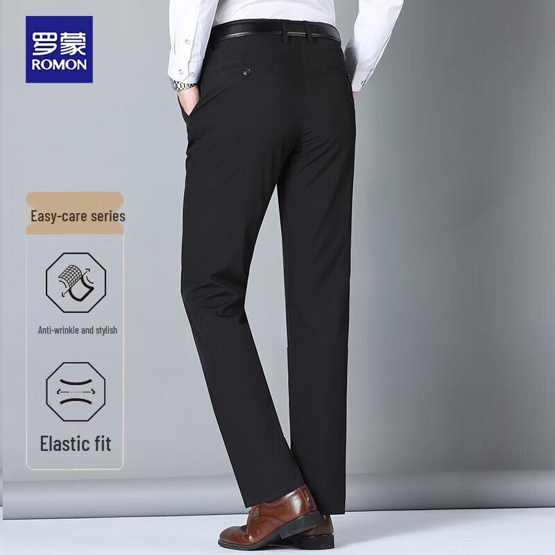 Rommon Men's Non-Iron Anti-Wrinkle Straight-Leg Casual Pants