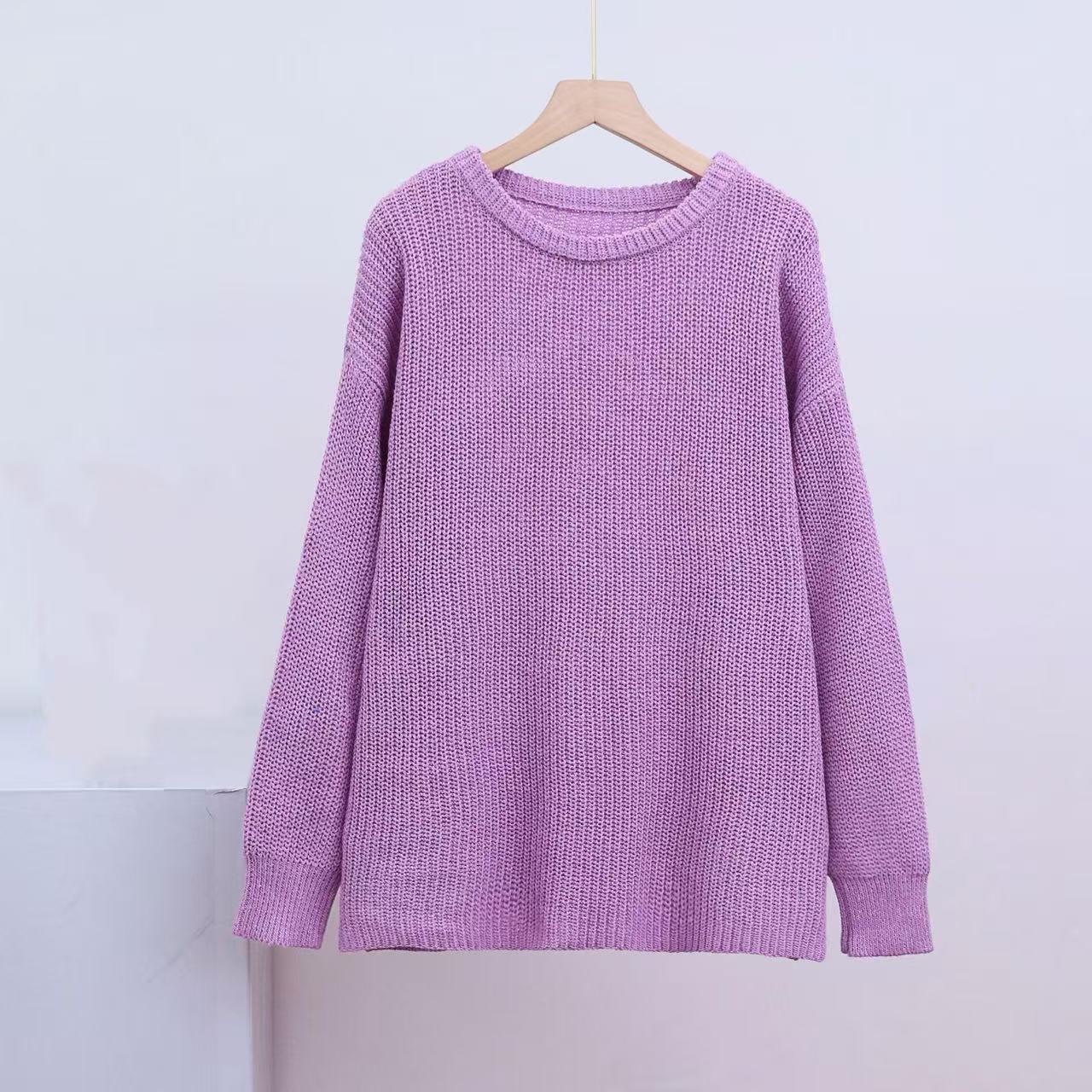 

Хараджуку Однотонний М який Светр з Круглим Вирізом Осінньо-Зимовий Повсякденний В язаний Светр Оверсайз Топи для Жінок Товстий Базовий Пуловер S фіолетовий