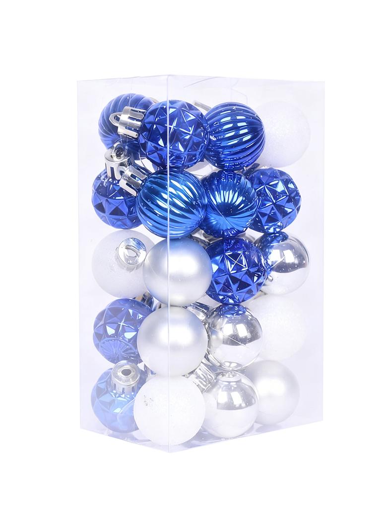 Christmas Balls Ornaments 30Pc Blue Silver Christmas Tree Decorations Santa Tree 30Mm Hanging Ball For Xmas  New Year Party