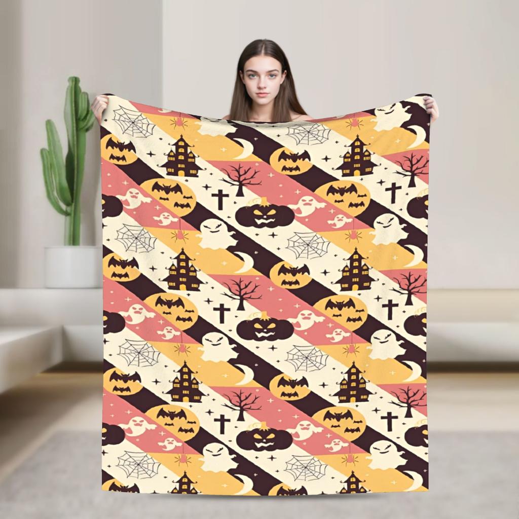 Halloween Spiders Web Bats Pumpkins Spooky  Blanket Super Soft Coral Fleece Plush Cozy Gift  Throw Blankets Bedding Throws