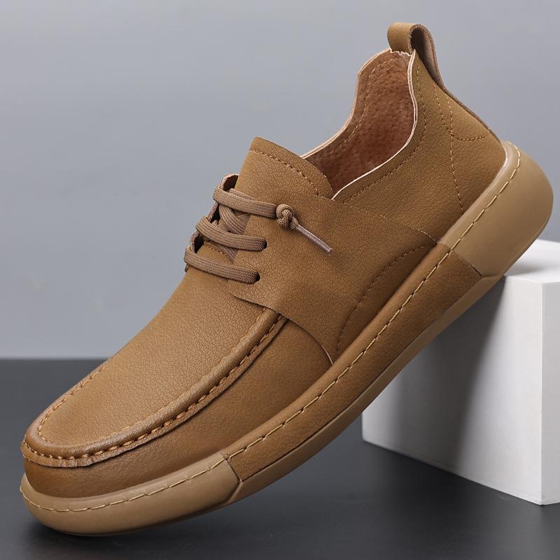 Fashion Fashion Thick Sole Genuine Leather Office Shoes Men Casual Business Shoes Classic Lace-Up Handmade Flat Designer Walking Shoes