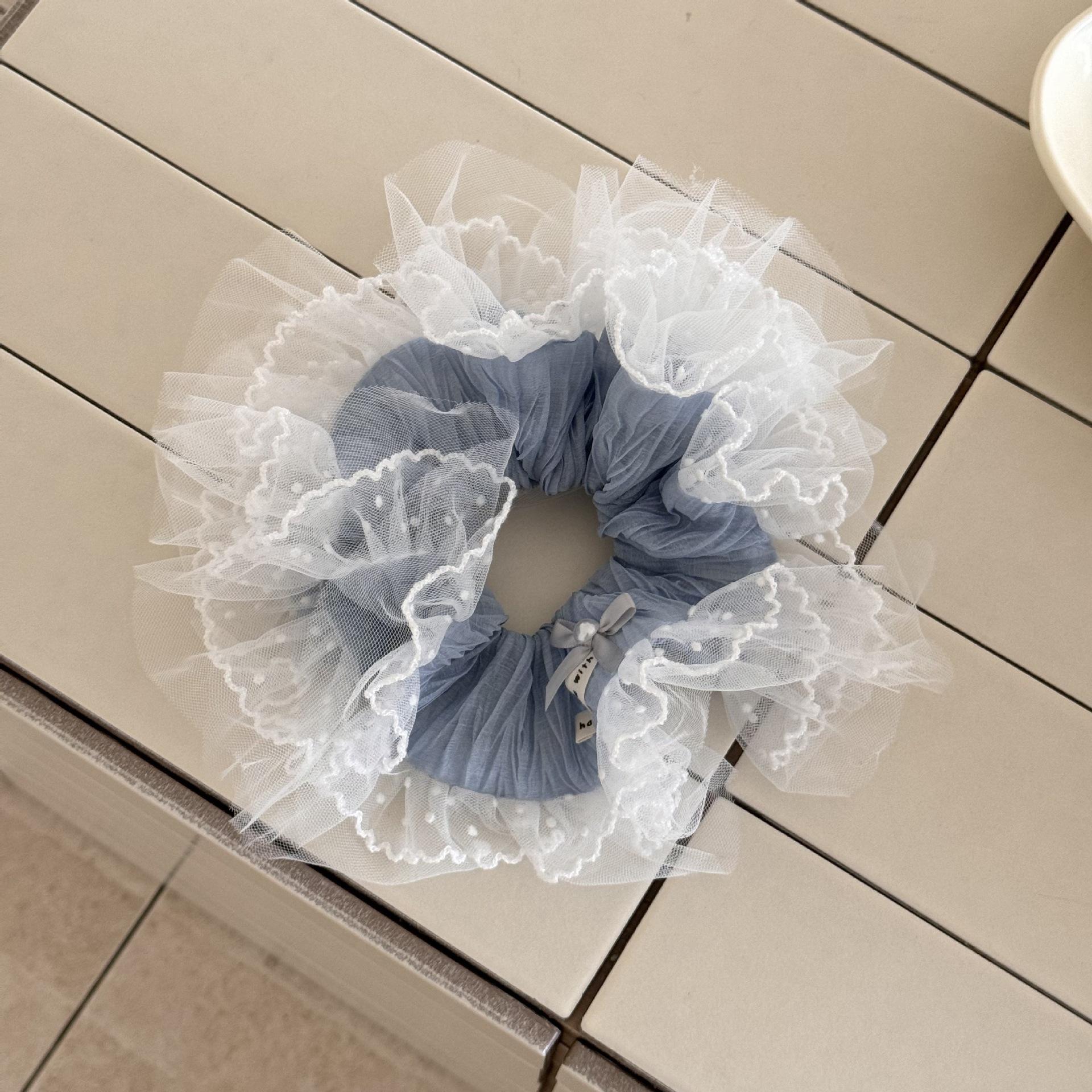 

Корейская большая плиссированная резинка для волос с кружевной отделкой в горошек, женская, с высоким чувством, с мягким темпераментом, резинка для хвостика, аксессуары