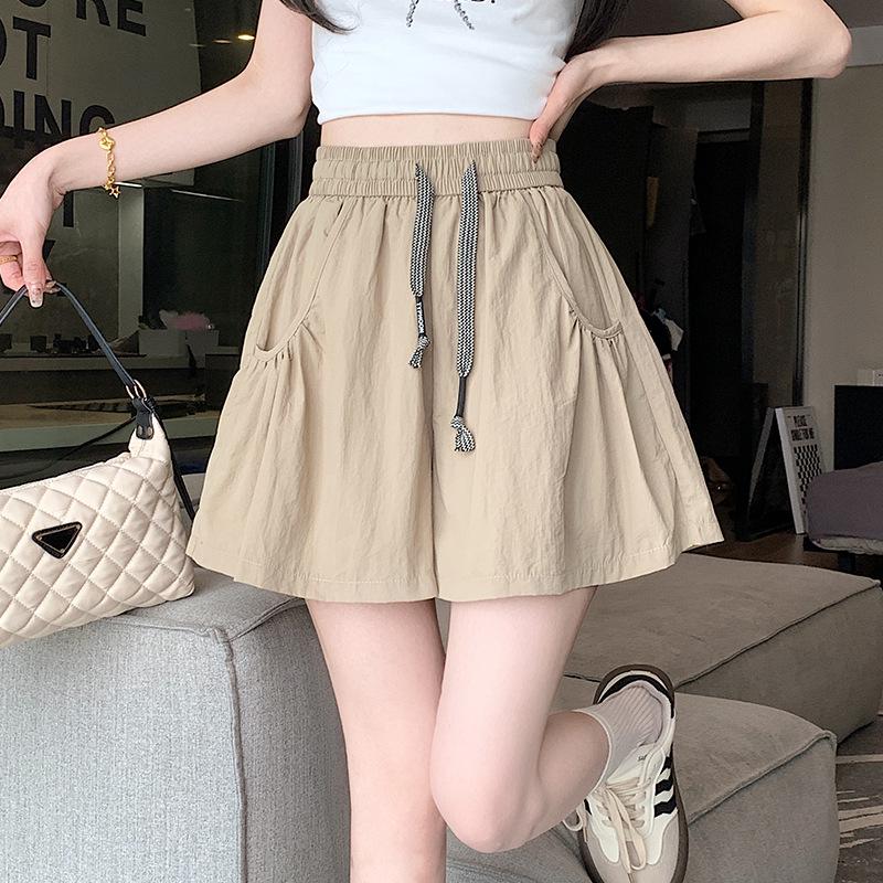 2025 Sweet Korean High-Waisted Quick-Dry Ruffle Pants with Pockets L