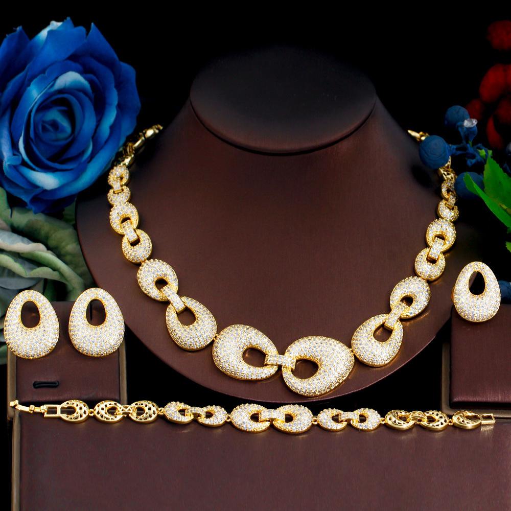 Middle East Jewelry Copper Gold Plated Necklace Earrings Bracelet Ring Four-Piece Dress Banquet Accessories Set