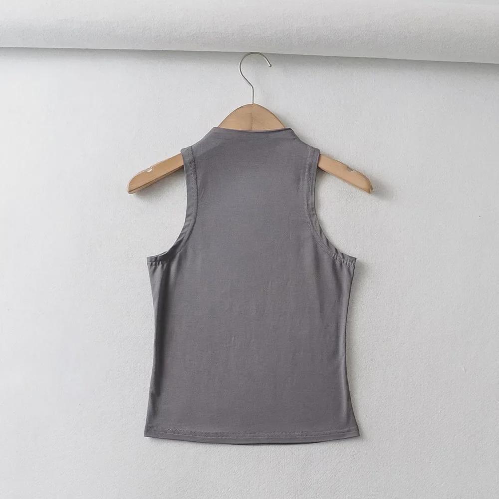 YPFF Trendy European Women's Sleeveless High-Neck Crop Top