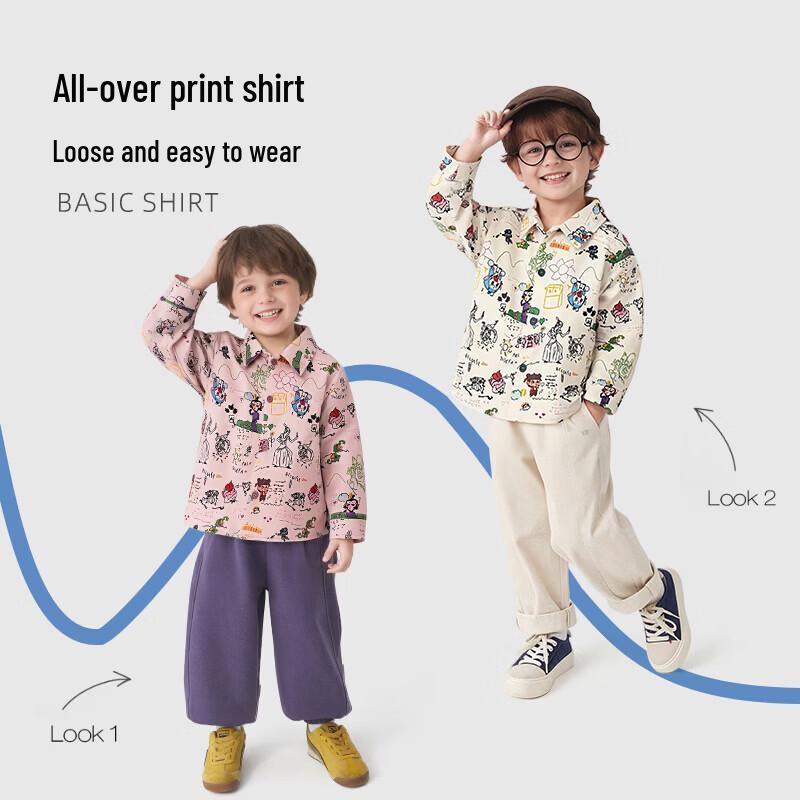 Unisex Kids' Cotton Doodle Print Long Sleeve Shirt