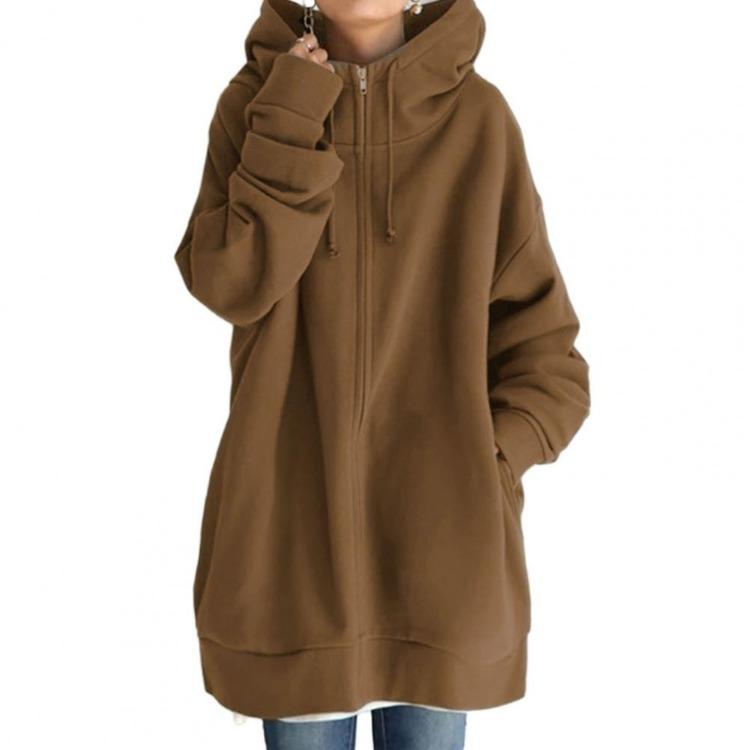 Oversize Fleece Hooded Jacket for Women Winter Zipper Coat Long Pocket Streetwear Harajuku Sweatshirts Ladies Outwear Hoodies