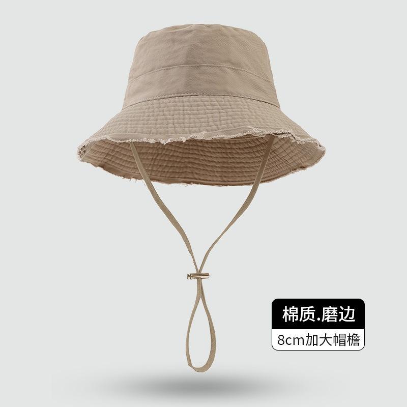 Big eaves rough edge bucket hat high sense foldable casual sunscreen hat pink dopamine sunshade basin hat women
