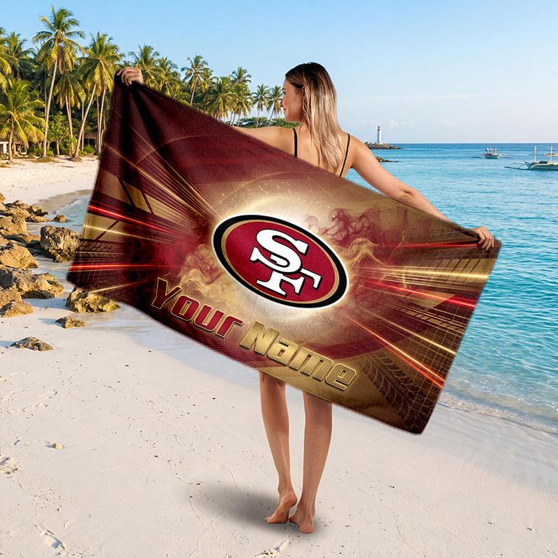 San Francisco 49ers Customized Name Text Beach Towel, Soft Absorbent Towel Beach Pool Travel Personal Gift