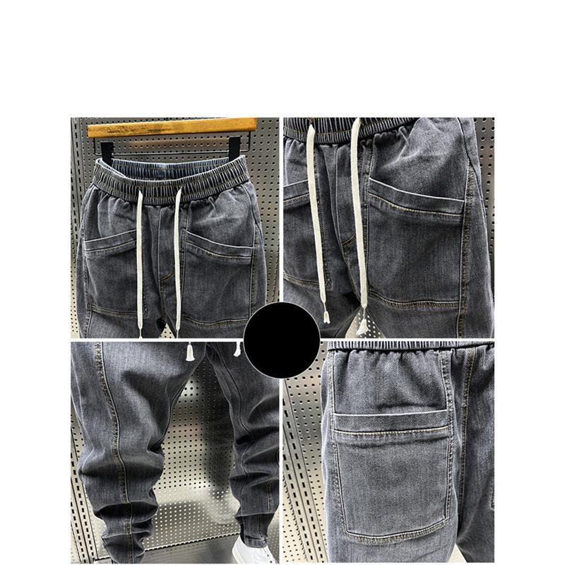 Spring Autumn Men Jeans Pockets Denim Trousers Solid Color Casual Harem Pants Men's