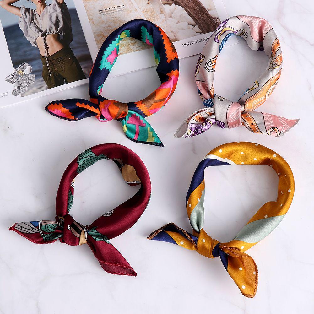 Small Vintage Hair Band Bags Tie Wrist Wrap Silk Feel Satin Bandana Women Square Scarf Handkerchief