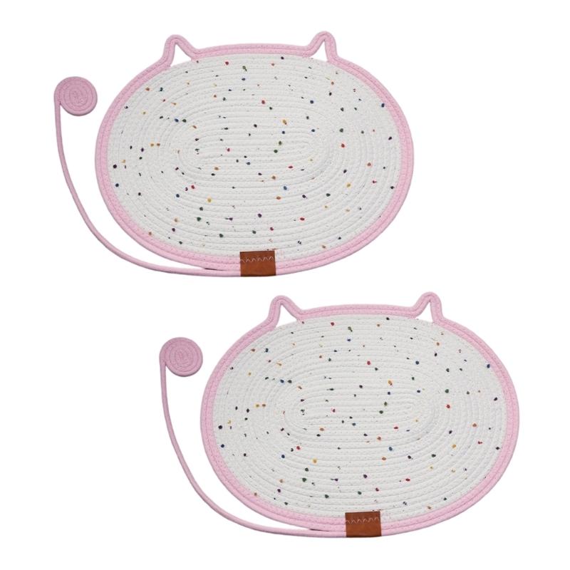 Rounded Pet Scratch Pad for Home Use, Cotton Rope Resting Area with Tail Detail, 2 Piece Set for Floor Use Value