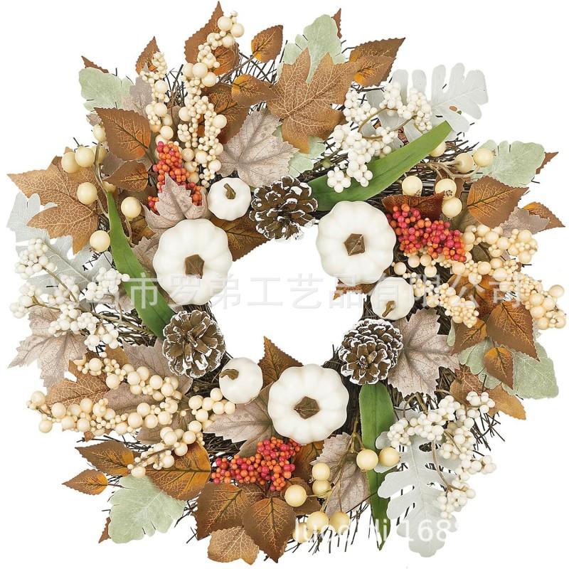 Harvest Wreath With Pumpkins Berries Vine Circle Halloween Thanksgiving Door Decor