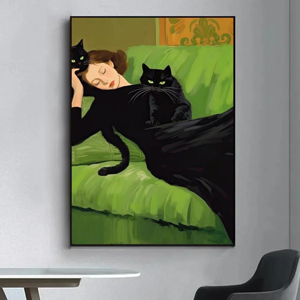 1pc Abstract Woman Bird Cat Flower Fish Couple Poster Self-adhesive Art Waterproof Paper Sticker Wall Decor