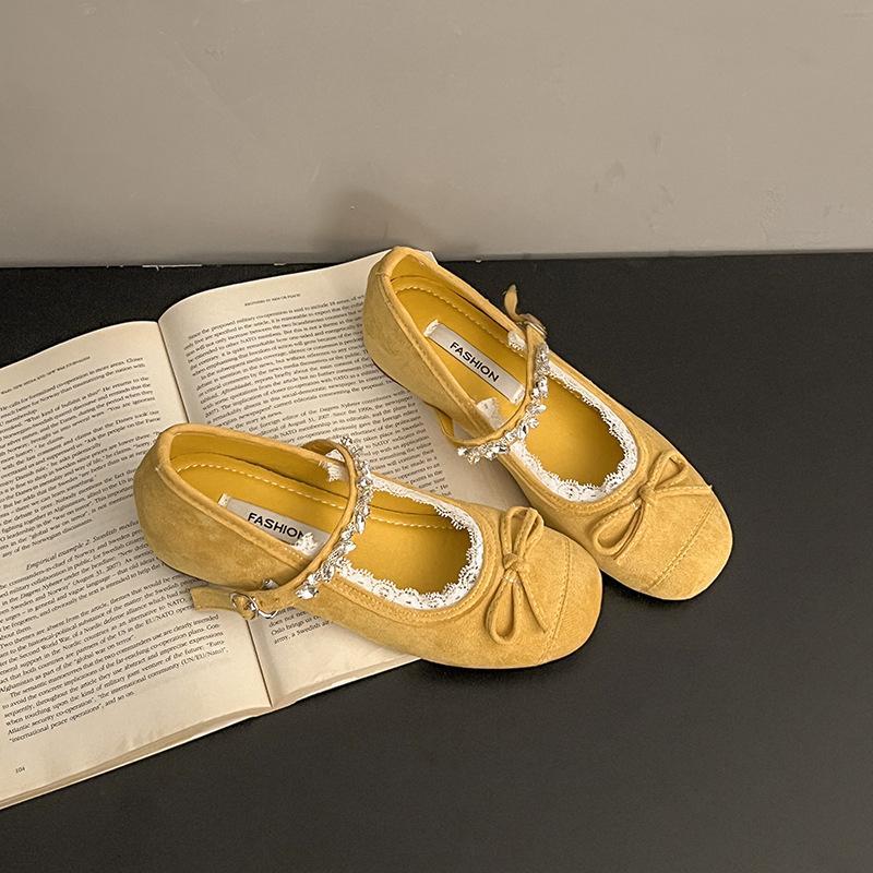 Korean version of the design sense bow flat bottom shallow mouth Mary Jane shoes women's 2025 summer new versatile exquisite small leather shoes