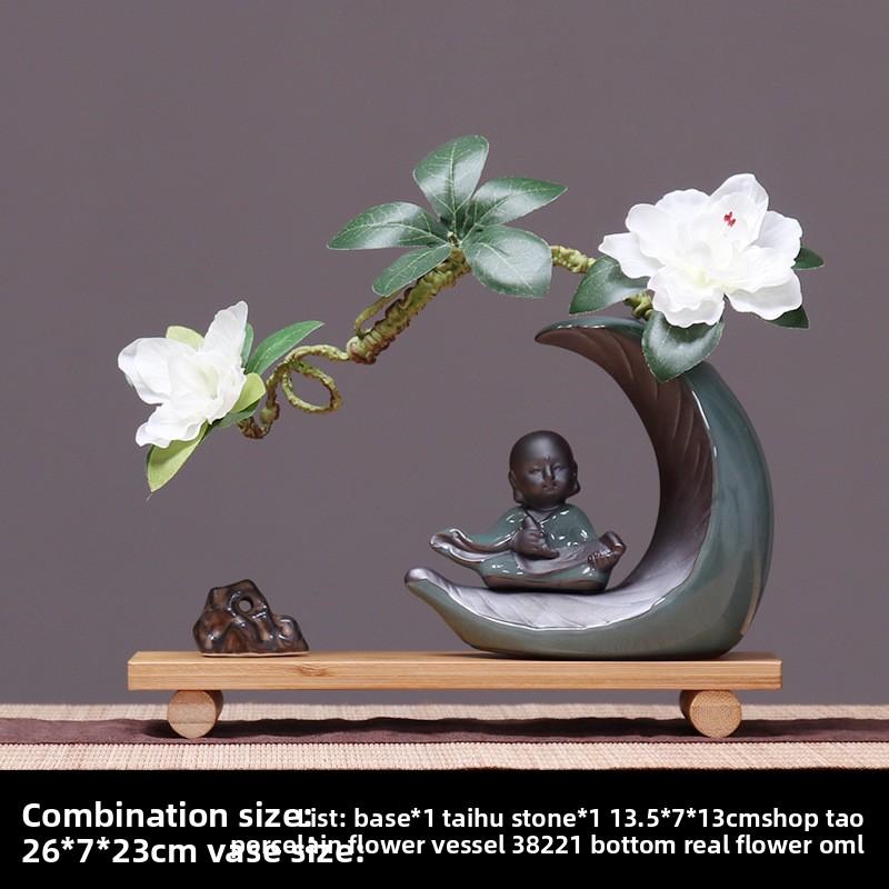 Zen Monk Ceramic Art Figurine Home Office Desk Decor Wooden Craft Vase Gift