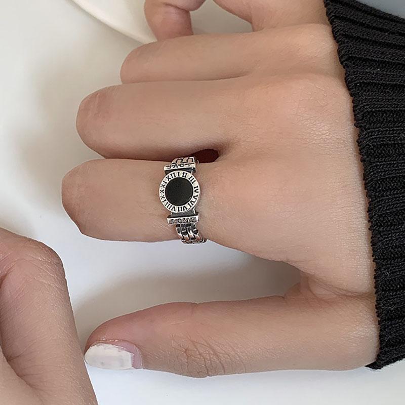 New Trends 925 Sterling Silver Finger Rings Engagement Jewelry For Women Creative Black Circle Party Accessories Gifts