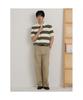 Binpolmen Rugby Stripe Collared Neck Knit Khaki