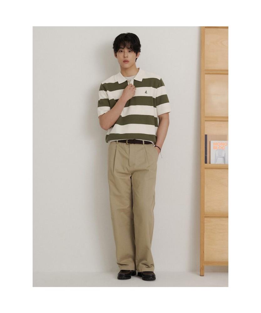 Binpolmen Rugby Stripe Collared Neck Knit Khaki
