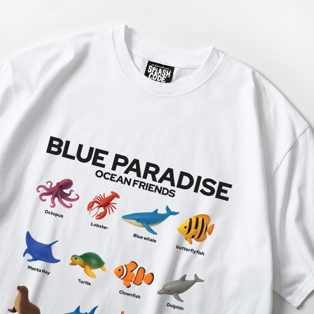 Seupeullaesikodeu White Short Sleeve T-Shirt - Blue Paradise
