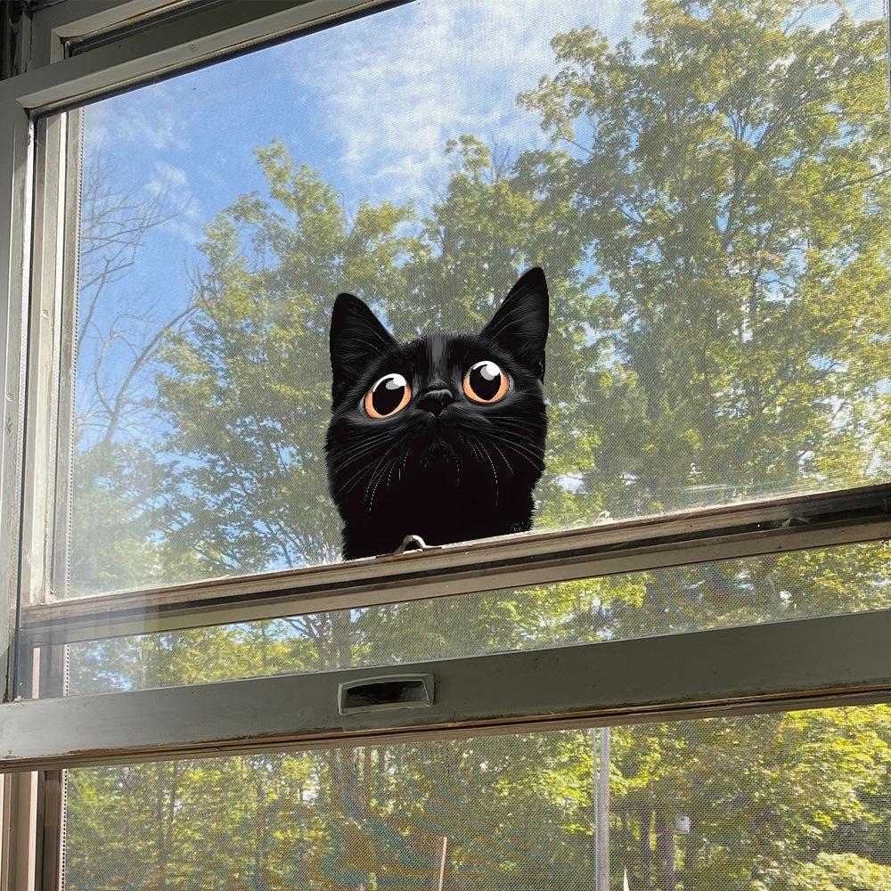 Cartoon Cute Little Black Cat Balcony Glass Home Beautification and Decoration Electrostatic Window Stickers