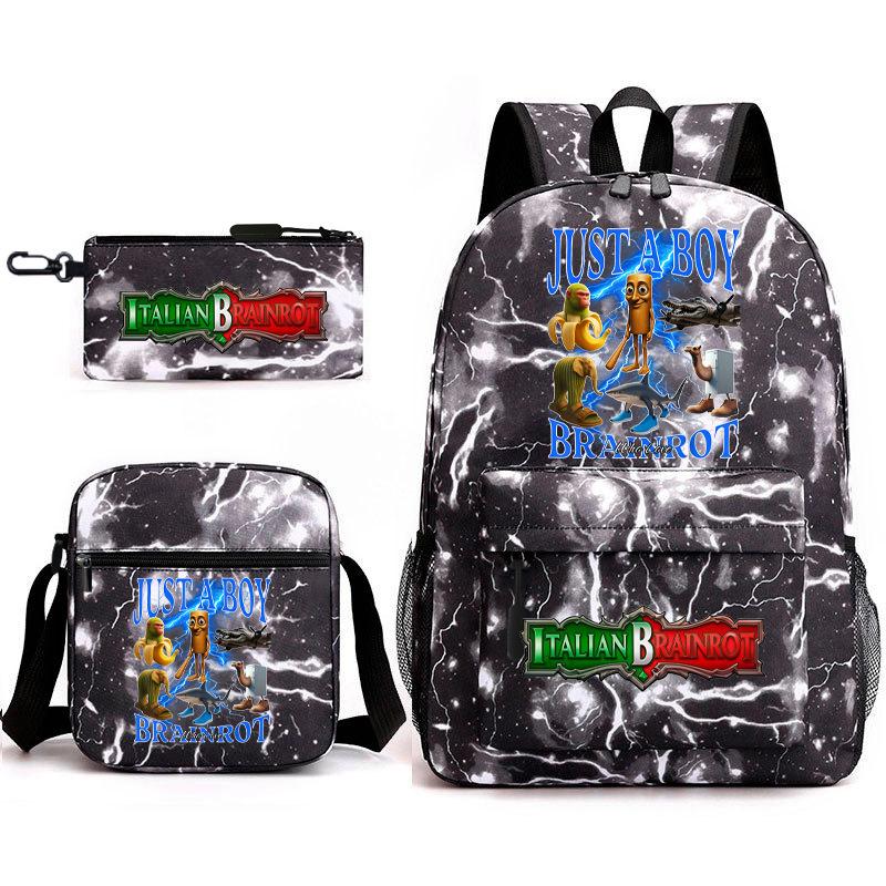 Abstract Foreign Shanhaijing Schoolbag Tongtongsahur Cartoon Primary School Student Backpack Three-piece Set D