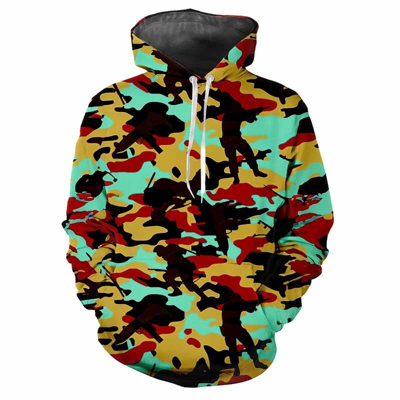 Jungle Camouflage Printed Hoodie Men Spring Autumn Street Sweatshirt Loose Casual Outdoor Sports Top Long Sleeve Hoodies