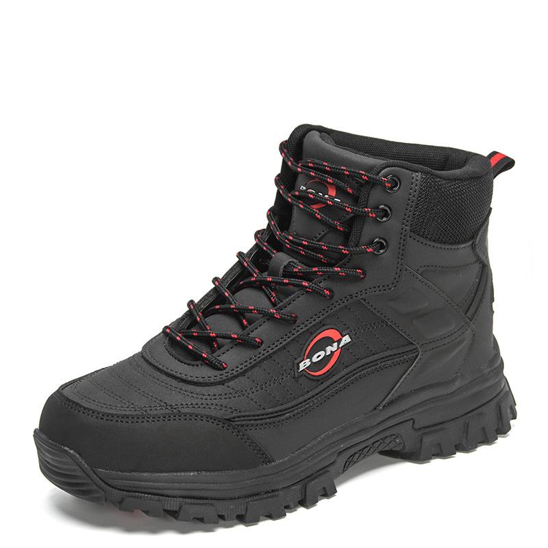 

BONA Новые дизайнерские мужские высокие нескользящие ботинки из нубука Anlke Booth s для походов, мужские теплые зимние короткие ботинки, обувь для ходьбы 41 чёрный/красный