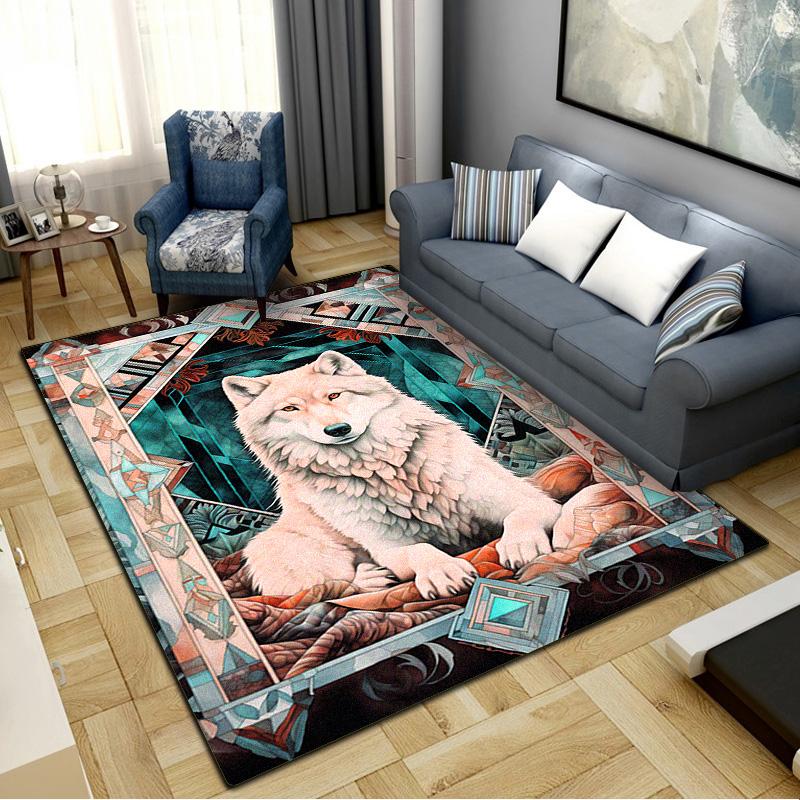 Natvie Wolf Carpet Rug for Living Room Bedroom Home Sofa Decoration,Kids play Non-slip Floor Mat