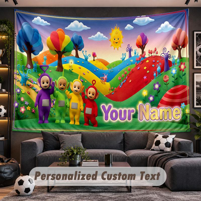 Wall Hanging Tapestry Custom NameTeletubbies Pattern Personalized Printed Fabric Wall Decor