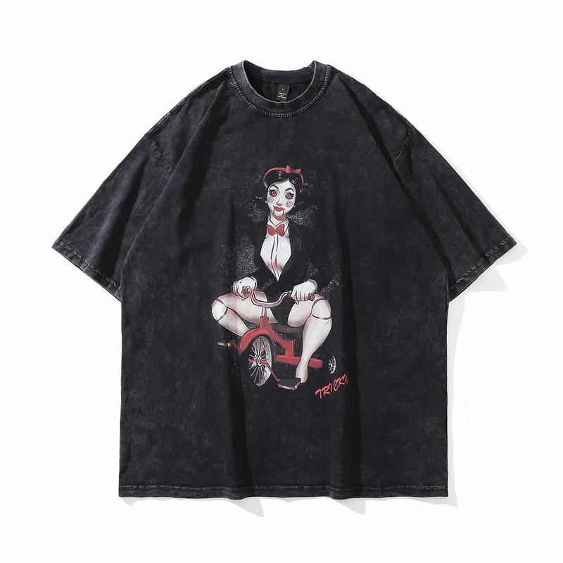 Hanorac Bumbac Gros 430G Negru High Street Imprimeu Distractiv Spălat Vechi Pulover cu Glugă Bărbați