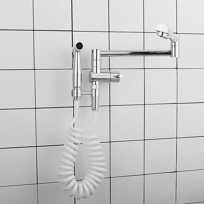 Brass Kitchen Faucet Single Cold Tap With Bidet Sprayer Black Kitchen Sink Tap Brushed Nickel Fold Tap Wall Mounted Chrome