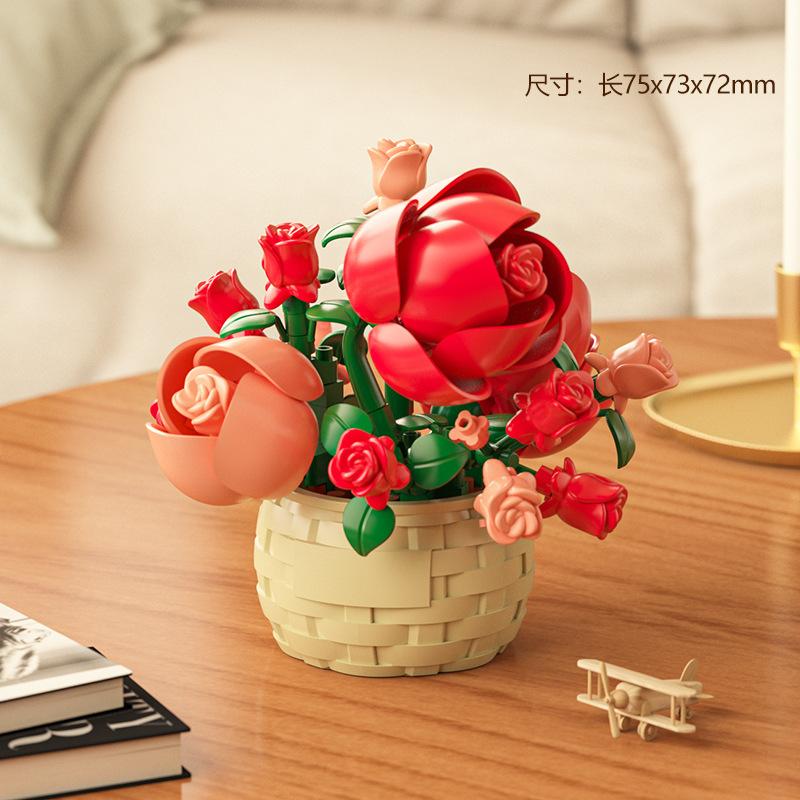 Flower Bouquet Constructor Blocks Home Decoration Flowers Building Block Toy Assembly Toy Birthday Gift for Children Girl Adults