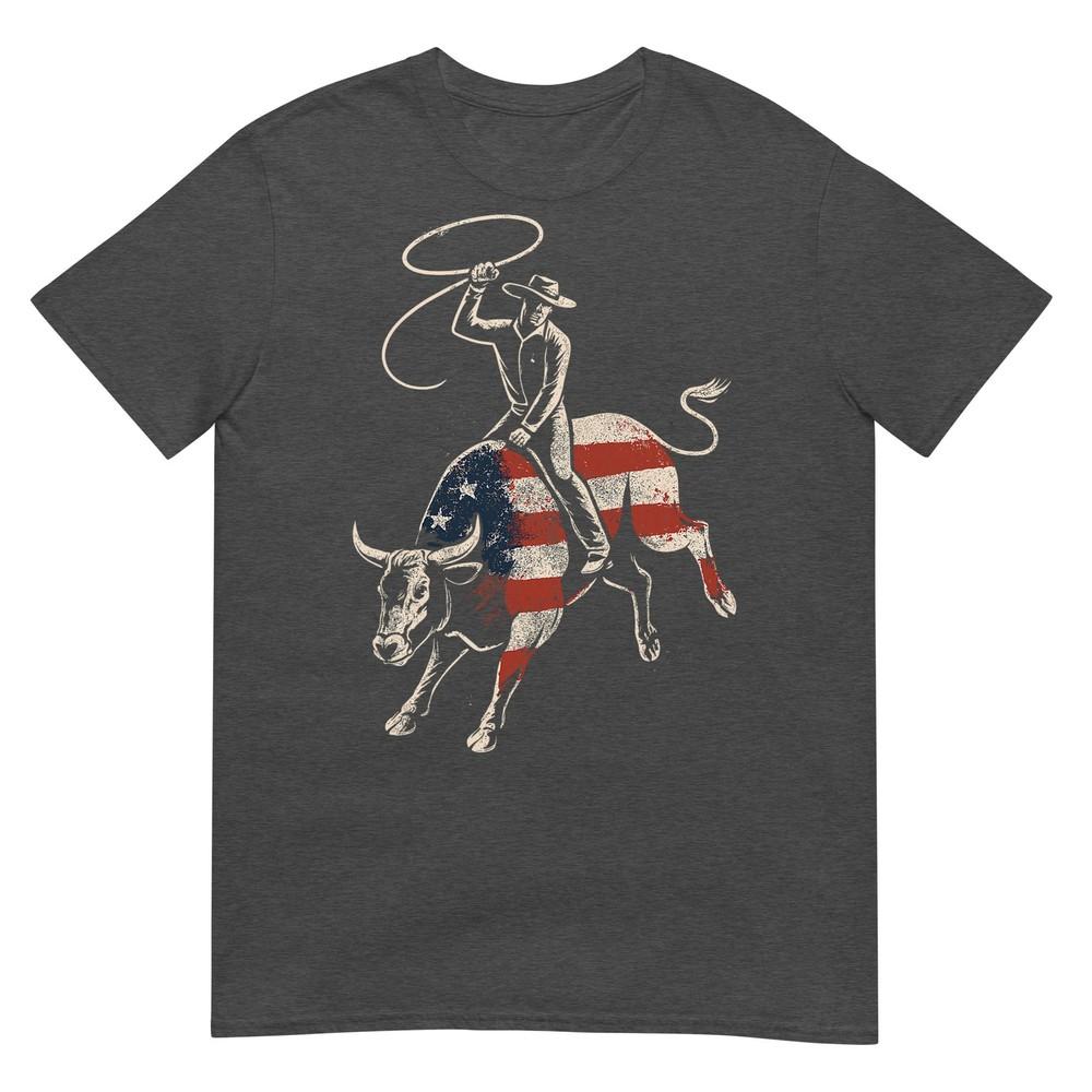 American Rodeo Bull Rider Usa Flag Patriotic Western Cowboy TShirt