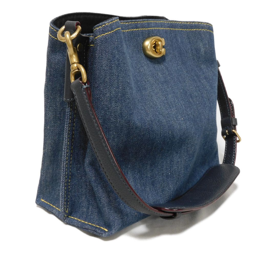 Used 9726 Willow Bucket Bag CA837 7921 C Mark Denim Pebble Calfskin 2-Way Crossbody Bag with C Logo Turn Lock, Blue,