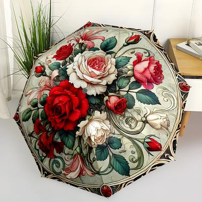 Heller Blumenmuster-Automatik-Regenschirm - Kompaktes 8-Rippen-Design, geeignet für den Außenbereich, täglichen Gebrauch, das beste Geschenk