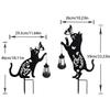 2pcs Solar Cat Silhouette Garden Stakes Black Metal Hollow Kitty Yard Decor Lights