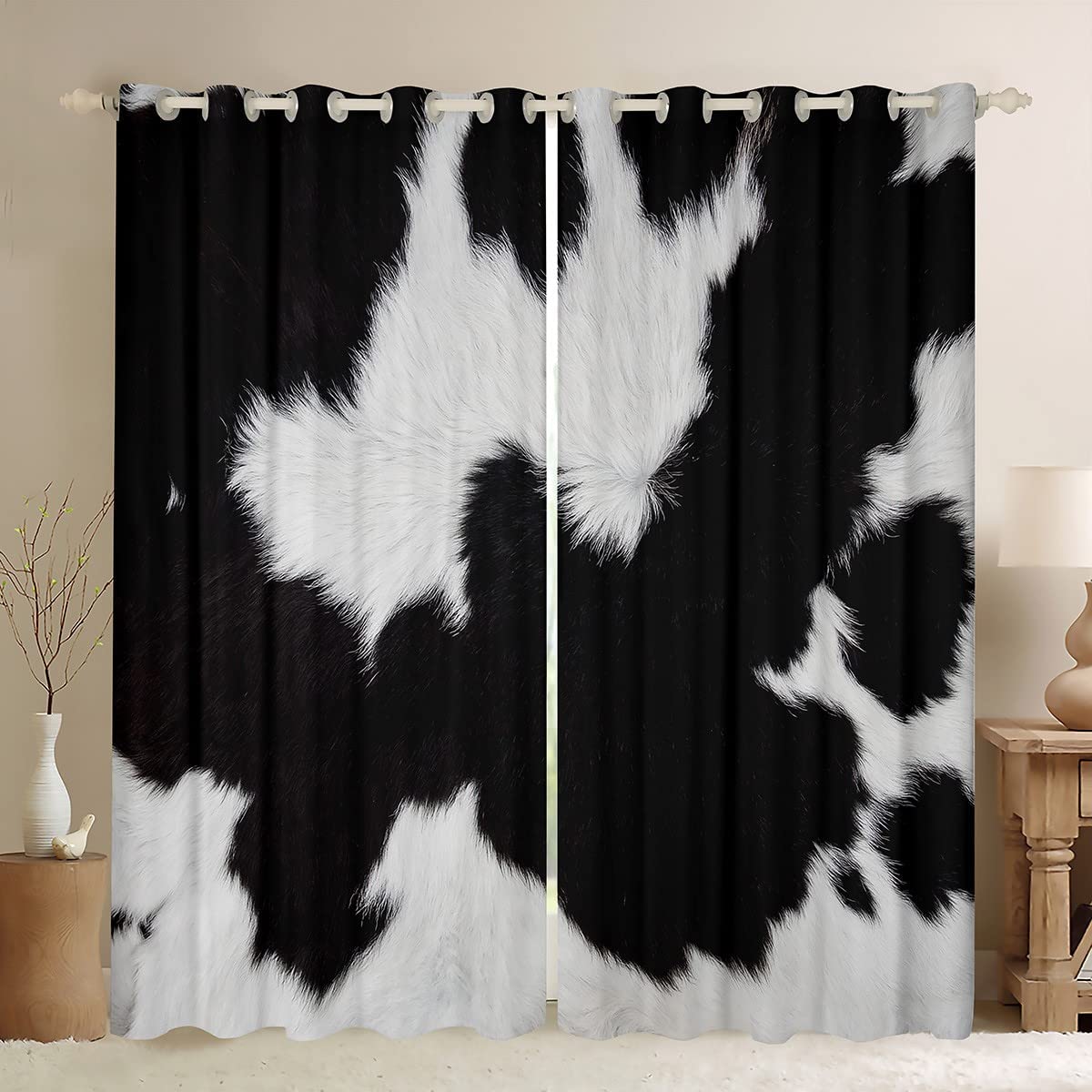 Patchwork Cow Fur Print Curtains Modern Window Treatments For Living Room Kitchen Bedroom Drapes Blinds 100W130H(CM)40x51in&Hook