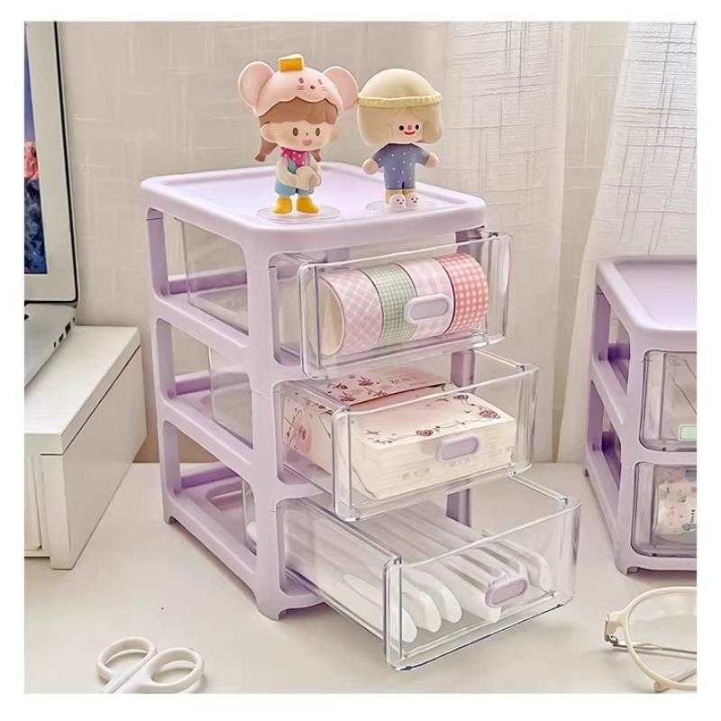 Purple Desktop Storage Box Organizer with Drawers Clear Plastic Office School Stationery Makeup Cosmetic Jewelry Storage Boxes