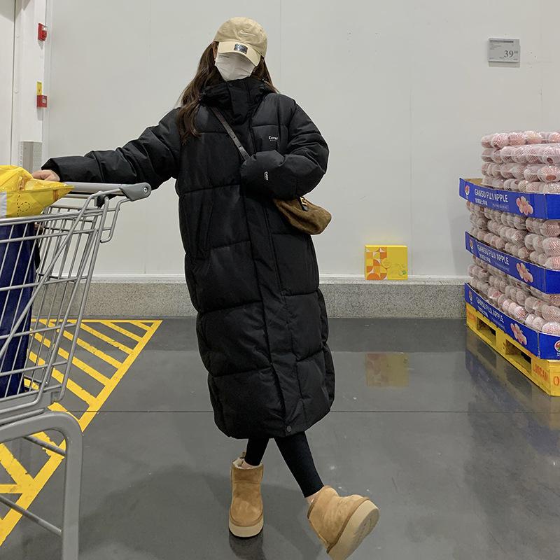 

Зимнее утепленное пуховое хлопковое пальто женское длинное свободное хлопковое пальто с капюшоном куртка новая хлопковая куртка XL чёрный