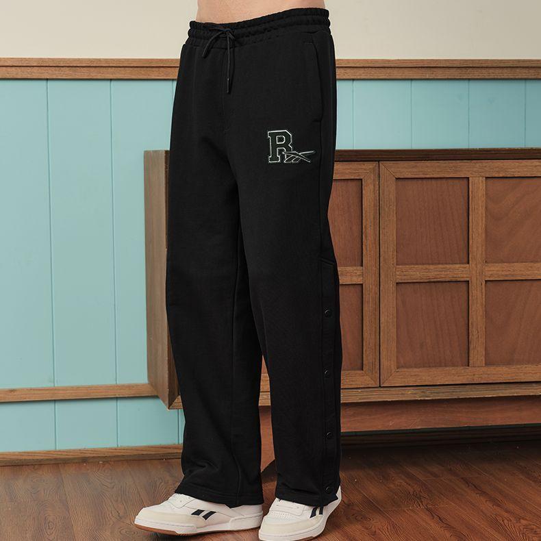 Reebok Solid Color Straight Leg Button Knit Casual Pants Unisex pants Black 23FRC605UGH0