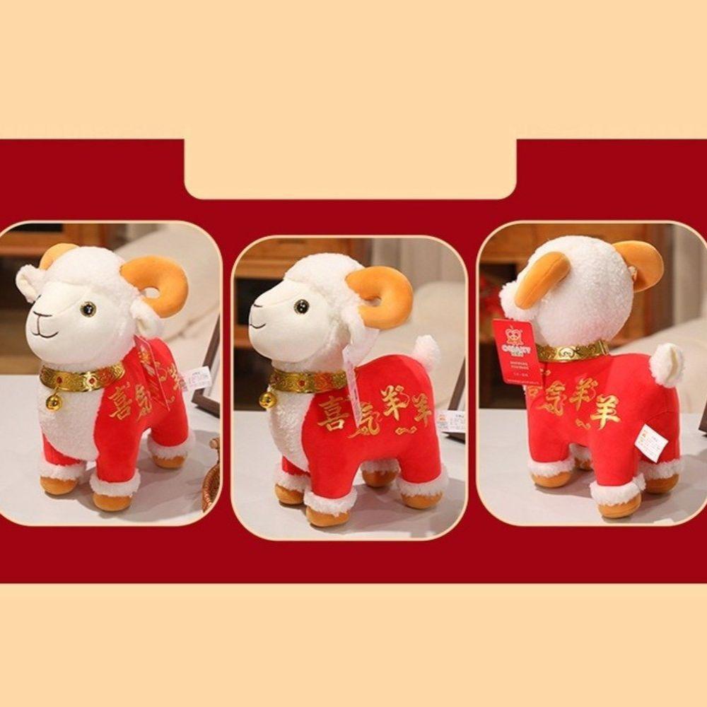 Cute Sheep Mascot Doll Chinese Style Stuffed Lamb Doll Zodiac Sheep Doll Chinese New Year Gift