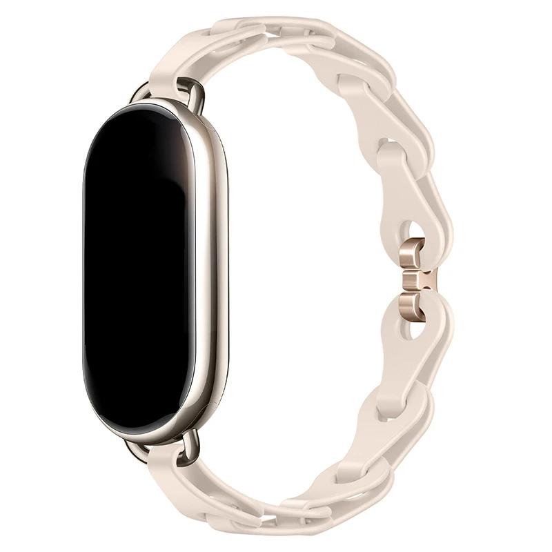 Rubber Strap for Xiaomi Mi Band 8 Stainless Steel Buckle Bracelet for Miband 8 NFC Fashion Lady Style Replacement Silicone Band