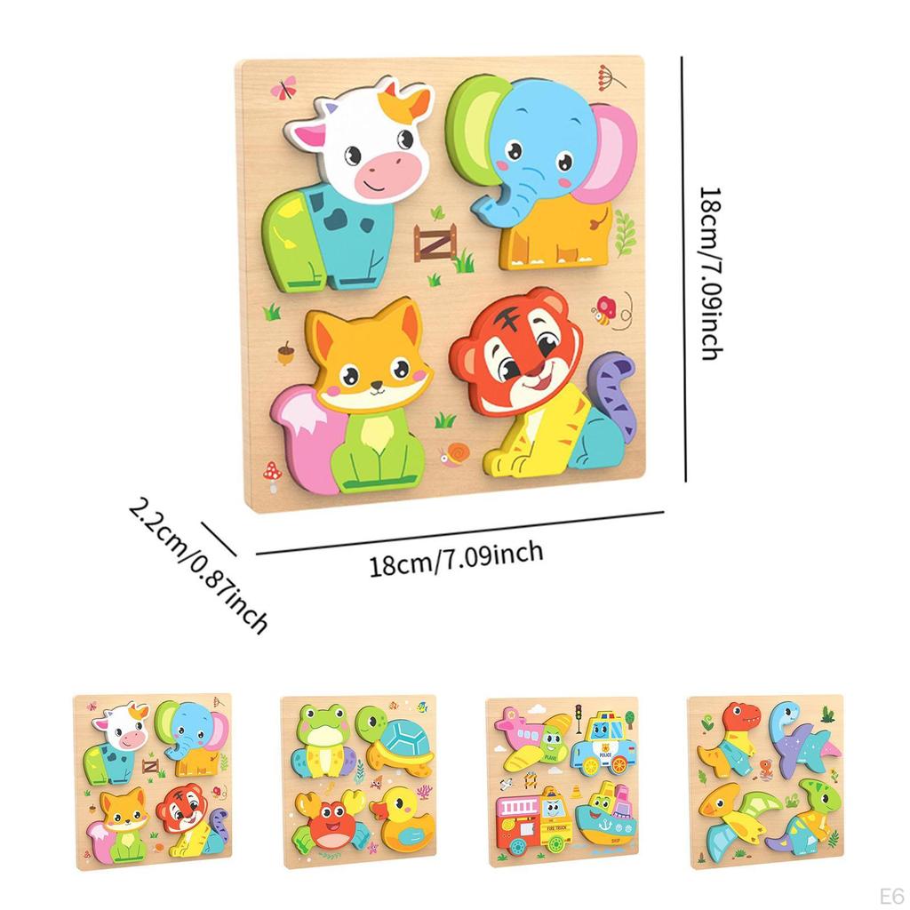 Baby Puzzles Bright Vibrant Color Shapes Developmental Game Wooden Jigsaw 3D Puzzle Toy for