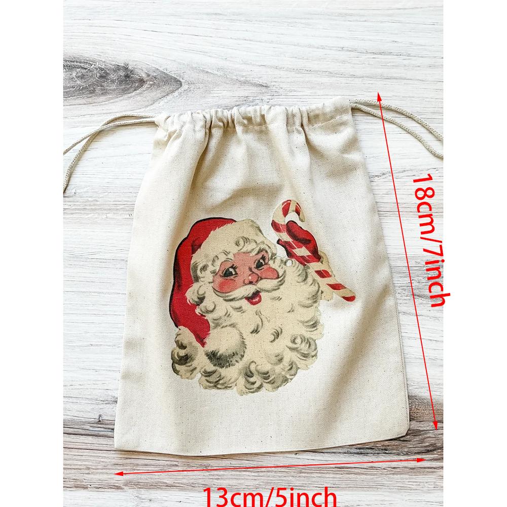 5/10/20Pcs Vintage Inspired Santa Drawstring Gift Bag Christmas Wrapping Santa Sack Holiday Celebrations New Year Party Decor