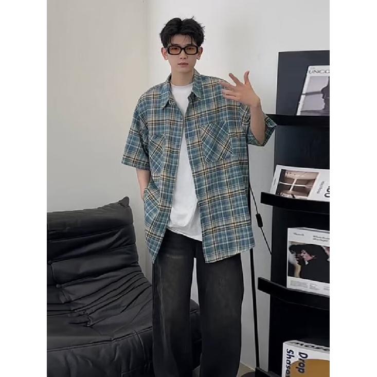 Sommar Amerikansk Retro Parstil Lös Och Mångsidig Långärmad Rutig Skjorta Herr- Och Damjacka High Street