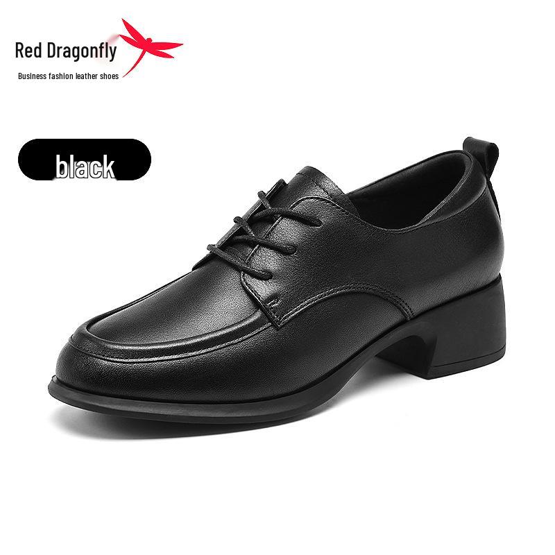 Red Dragonfly Women s Casual Chunky Low Heel Leather Shoes - 2025 Spring Collection 37 чёрный