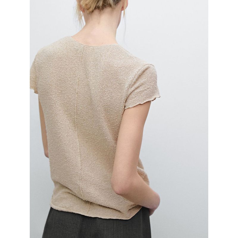 Za2025 Summer New Women Clothes Simple Round Neck Knitted Wooden Ear Short Sleeve T-shirt Top 06298199 806