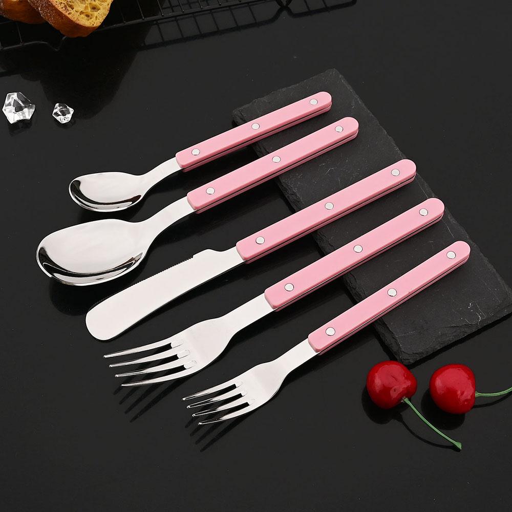 5Pcs Acrylic Handle Rivets Tableware Cutlery Set Stainless Steel Dinner Fork Knife Spoon Western Dinnerware Kitchen Flatware