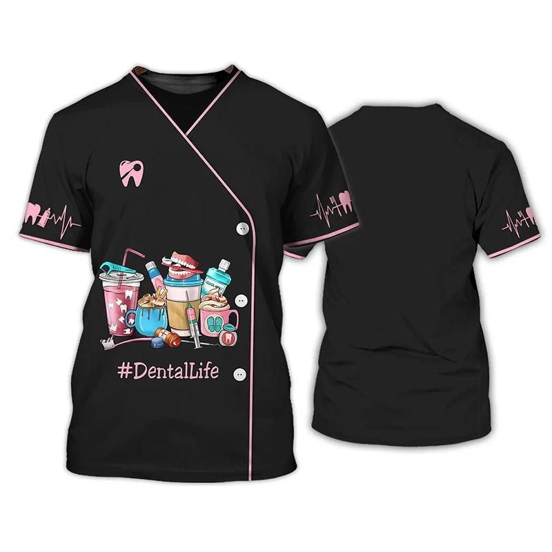 T-shirts de dentistes T-shirt pour femmes T-shirt à col rond Uniforme d'infirmière personnalisé Impression 3D Manches courtes Surdimensionné Femme Décontracté Vêtements pour dames